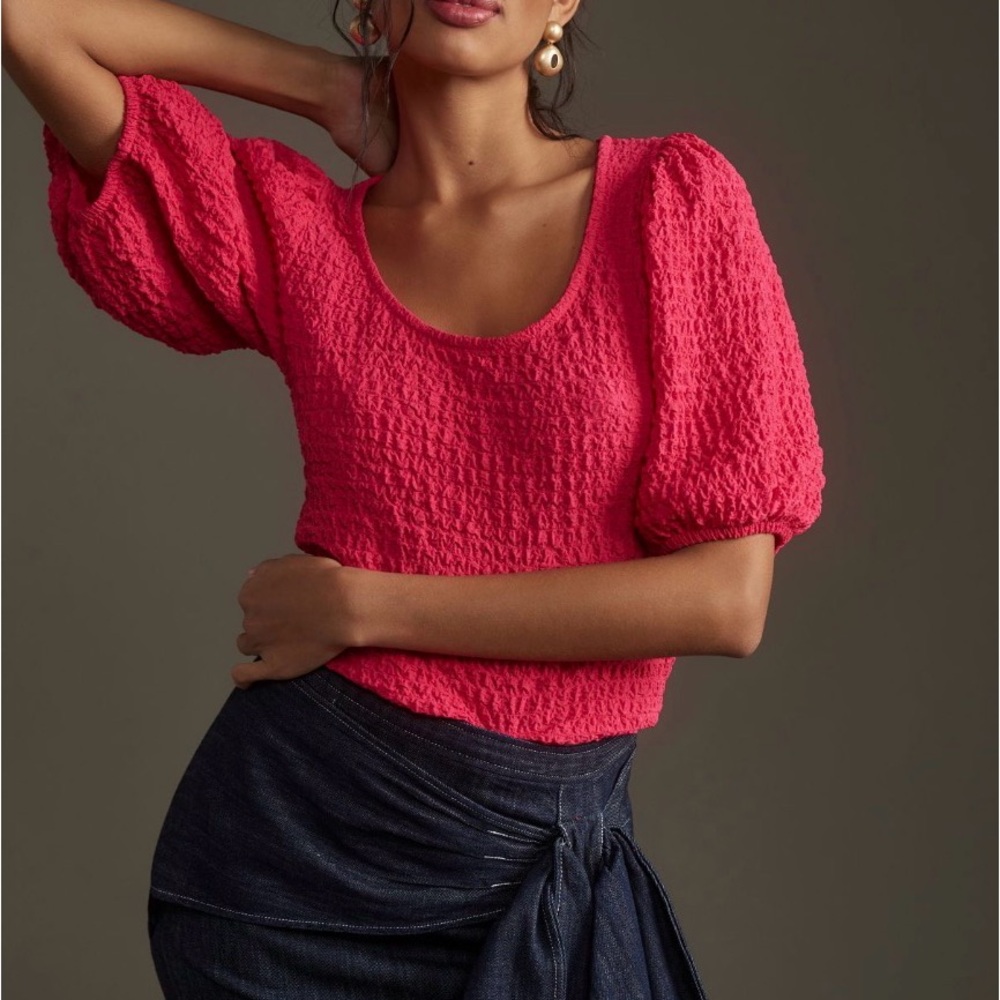 NWT Maeve Balloon Sleeve Textured Top | XS | Medium Pink